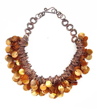 Antique Gold Mussell Shell Pailettes Collar Necklace