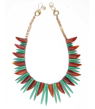 Carnelian and Howlite Statement Necklace - Horns and Spikes