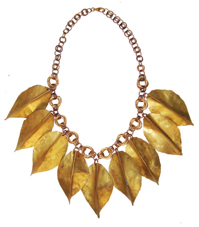 Chunky Boho Necklace in Brass - Nine Golden Leaves