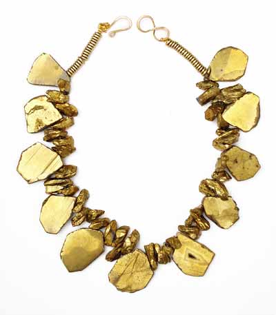 Chunky Gold Titanium Quartz Tile And Nugget Necklace