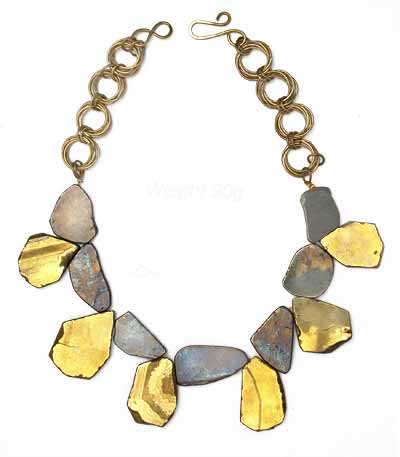 Chunky Gold Titanium Quartz  and Lava Tile Necklace
