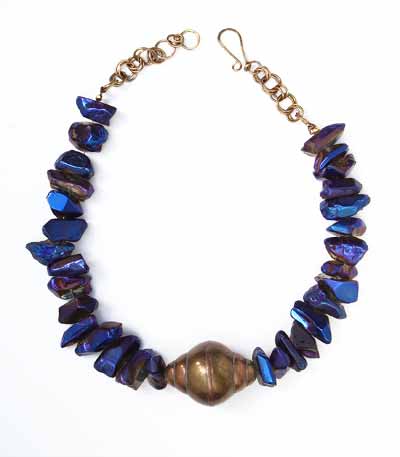 Chunky Indigo Quartz Nugget Necklace with Vintage Moroccan Bauble