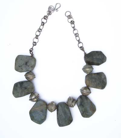Chunky Labradorite and Morrocan Silver Bead Necklace