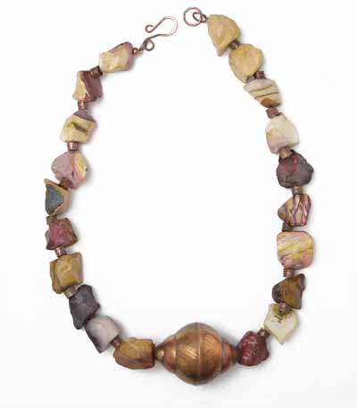 Chunky Moukaite Necklace With Large Vintage Moroccan Copper Bauble
