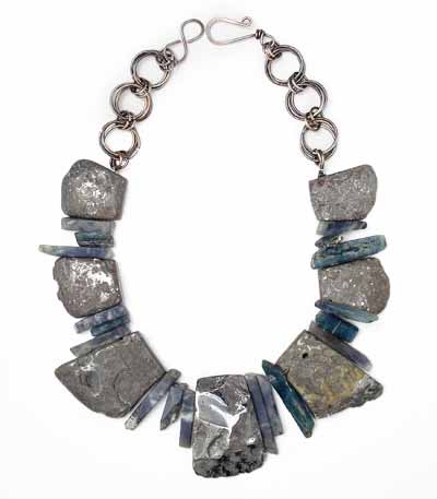 Chunky Silver Titanium Quartz Slab Reversible Necklace