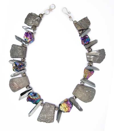 Chunky Silver Titanium Quartz and Rainbow Quartz Necklace