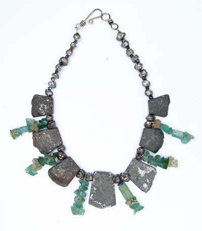 Chunky Titanium Quartz and Roman Glass Necklace