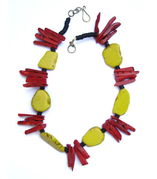 Dyed Ocean Jasper Chunks and Coral Spears Necklace
