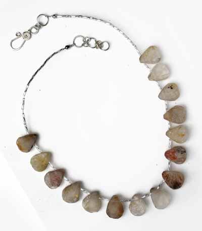 Fluorite Teardrop Necklace On Silver Plate Twisted Tube Bead Chain