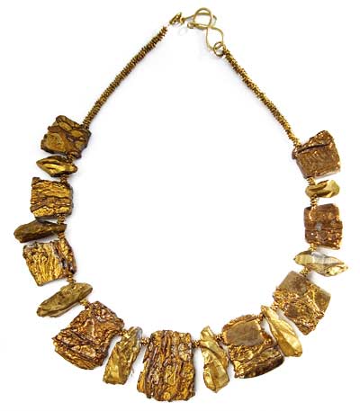 Gold Titanium Quartz Nugget and Tile Necklace