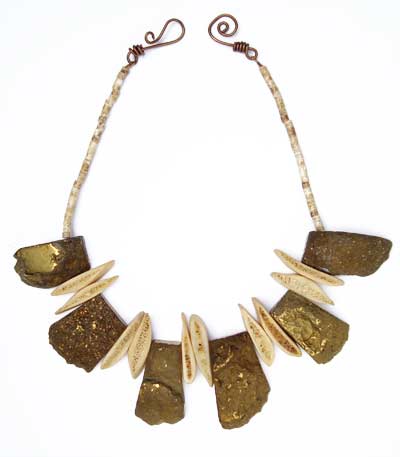 Gold Titanium Quartz and Bone Chunky Necklace  Out Of Africa