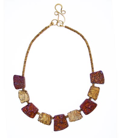 Gold and Copper Titanium Quartz Tile Necklace