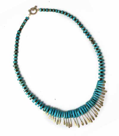 Graduated Turquoise Heishi Bead and Brass Points Necklace