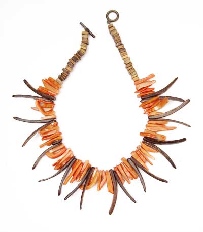 Handmade Original Coral Shard And Coconut Shell Spears Necklace