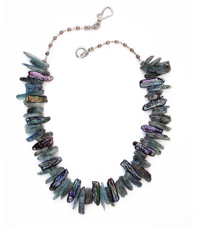 Handmade Original Kyanite And Biwa Pearl Necklace