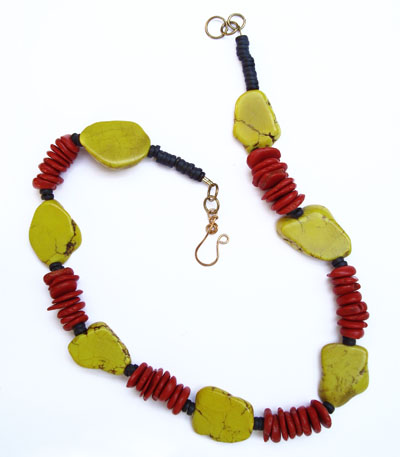 Jasper And Coral Disk Necklace