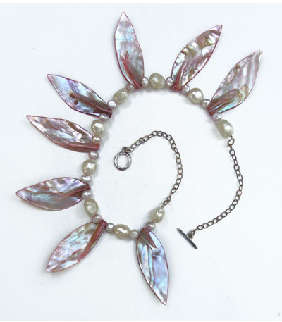 Pink Shell Leaf And Freshwater Pearl Necklace