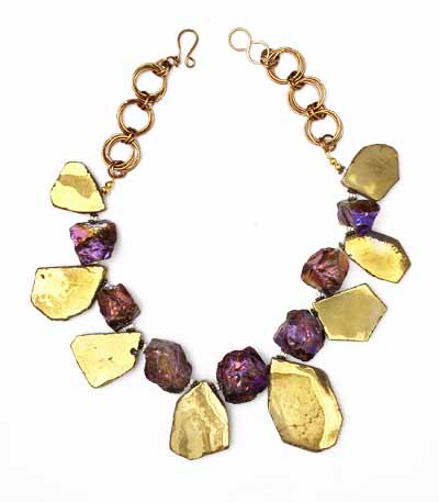 Polished Gold Titanium Quartz Slabs and Purple Titanium Quartz  Chunky Necklace