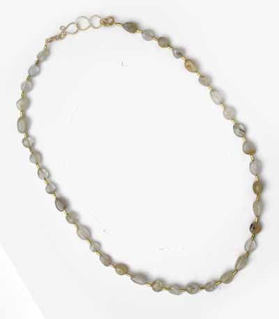 Prehnite Bead Necklace On Gold Plated Bead Chain