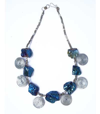 Rainbow Titanium Quartz Chunks And Aluminium Spiral Necklace