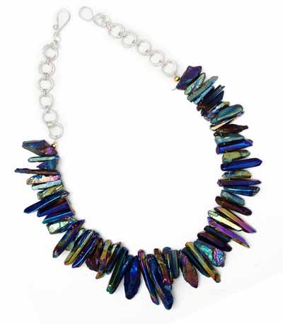 Rainbow Titanium Quartz Points Necklace with Silver Plate Chain