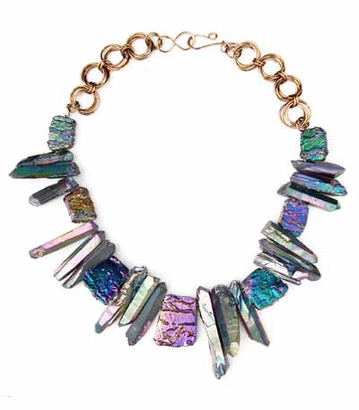 Rainbow titanium quartz slabs and points necklace