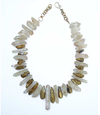 Raw Quartz Points And Gold Titanium Quartz Chunks Necklace