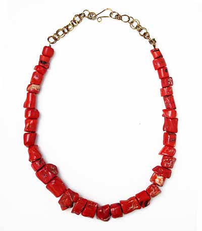 Rough cut red coral chunky necklace