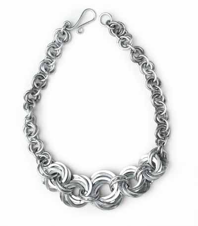 Silver Aluminium Graduated Rings Necklace