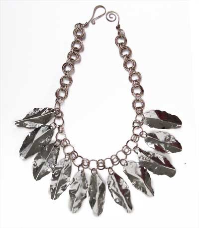Silver Leaves Boho Necklace in Aluminium  - Eleven Silvery Leaves