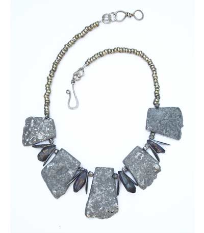 Silver Quartz and leaves Necklace