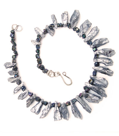 Silver titanium quartz nuggets necklace