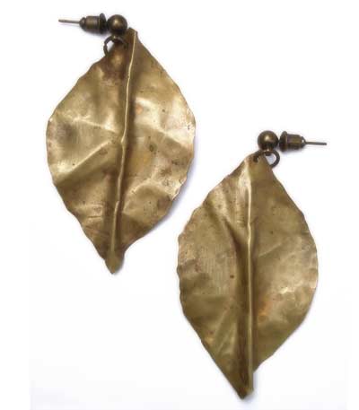 Autumn Leaf Earrings in Patinated Brass