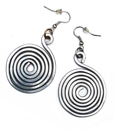 Beaten Slver Aluminium Spiral Earrings
