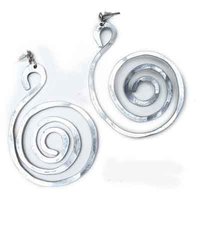 Hammered Silver Aluminium Spiral Earrings