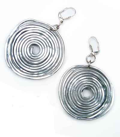 Hammered Silver Aluminium Spiral Earrings