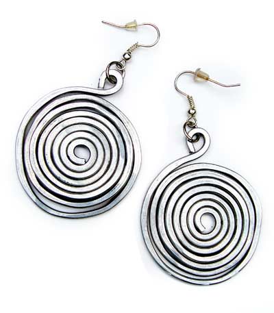 Hammered Silver Aluminium Spiral Earrings