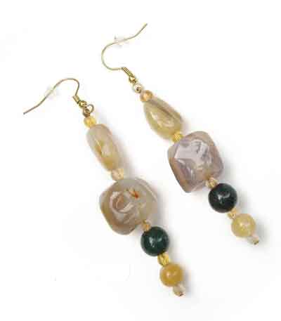 Jade Onyx And Quartz Drop Earrings