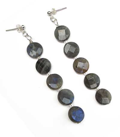 Labradorite Faceted Coin Disk Earrings