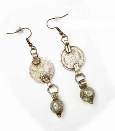 Silver Kuchi Tribe Coins And Silver Kuchi Tribe Bead Earrings