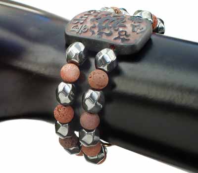Carved Lava and Onyx Bracelet