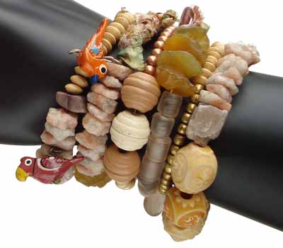 Quartz Citrine And Brass Bead Coil Bracelet