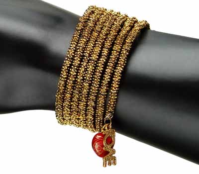 Vintage Indian Brass Bead Bracelet With Love Hearts