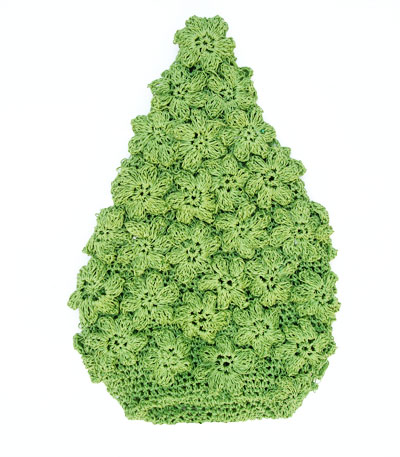 Raffia Crochet Flower Cocoon Style Hand Bag in Green