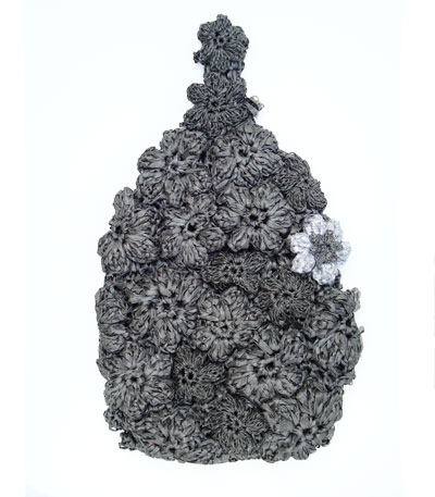 Raffia Crochet Flower Cocoon Style Hand Bag in Grey