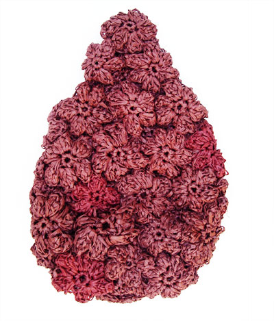 Raffia Crochet Flower Cocoon Style Hand Bag in Red