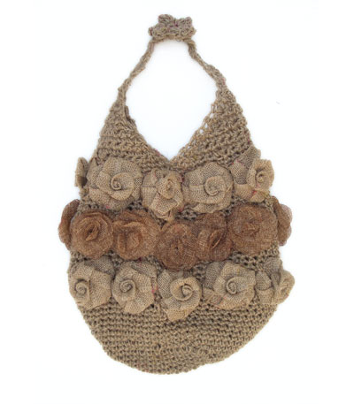 Three Floral Banded Crochet Bag
