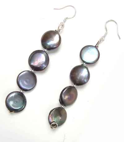 Black Freshwater Coin Pearl Earrings