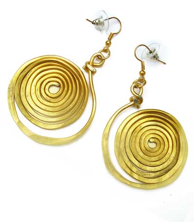 Gold Anodised Beaten Aluminium Spiral Earrings