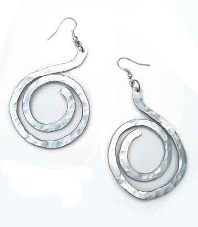 Hammered Silver Aluminium Spiral Earrings